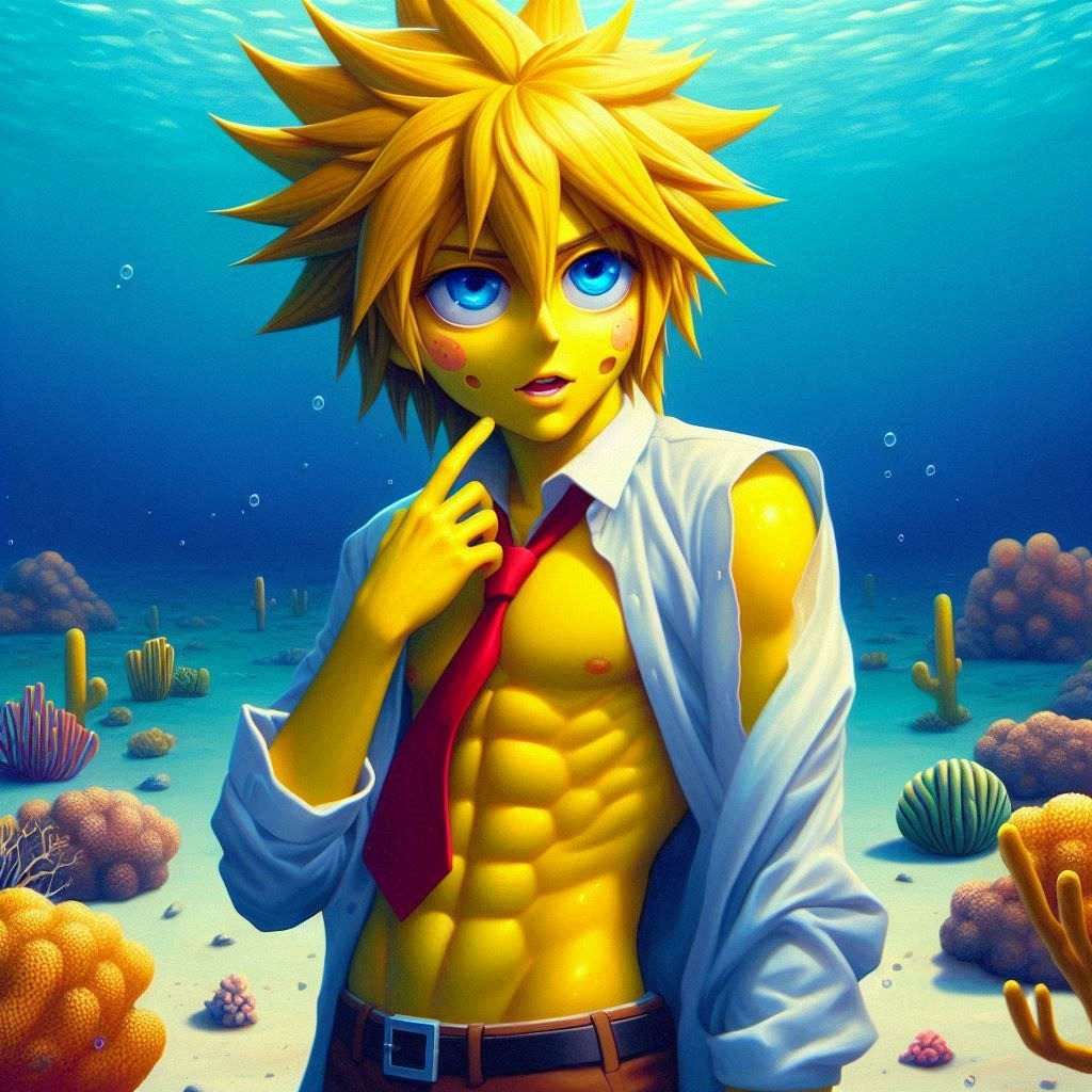 hajime sorayama retro 80s sci-fi futurism cute anime Spongeb...