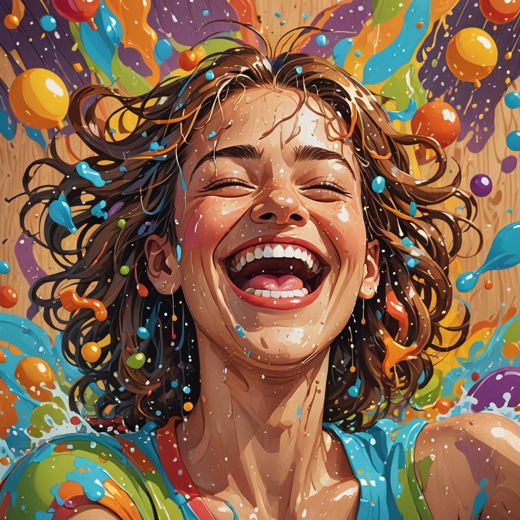 Laughing Person Surrounded by Water and Wood