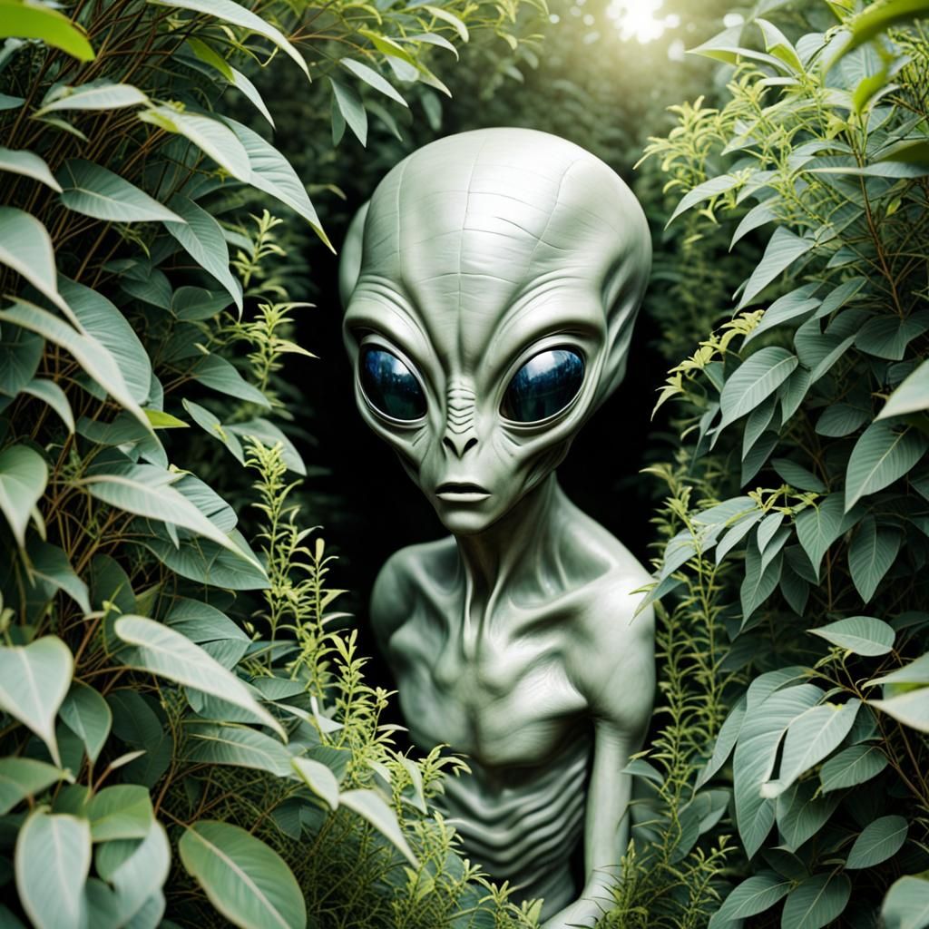 Alien looking through bushes