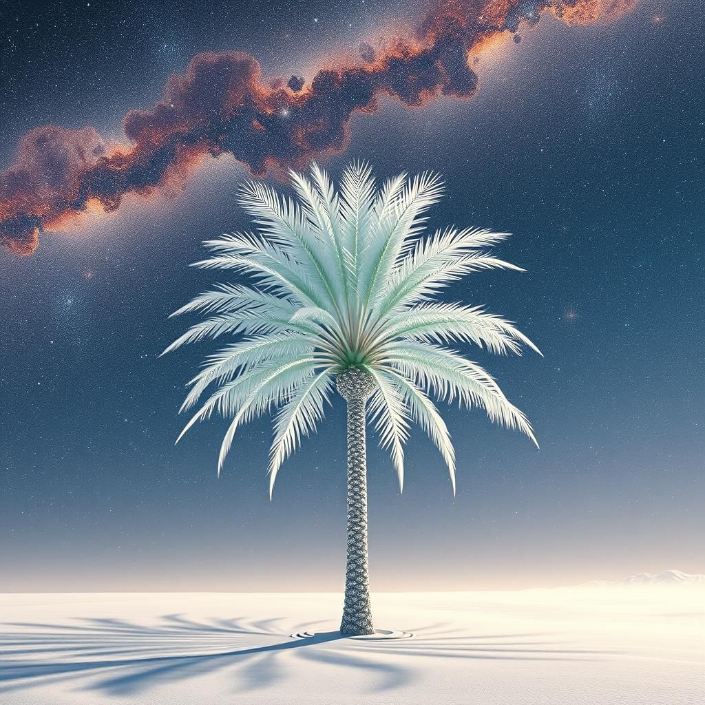 White palm tree, diamonds. Emeralds branches,  shining. Glittering, glowing, sparkling. Shimmering stars ...  by @Omarito 