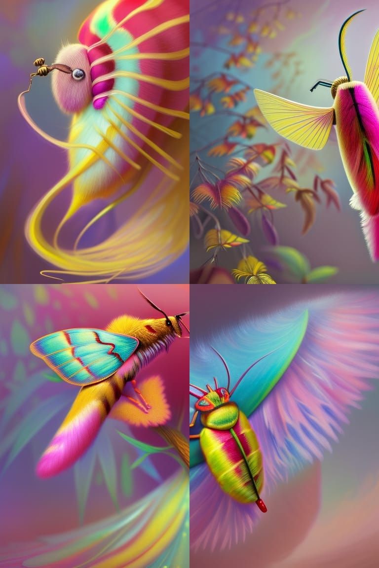 A rosy maple moth vibrant colors nature photography portrait...
