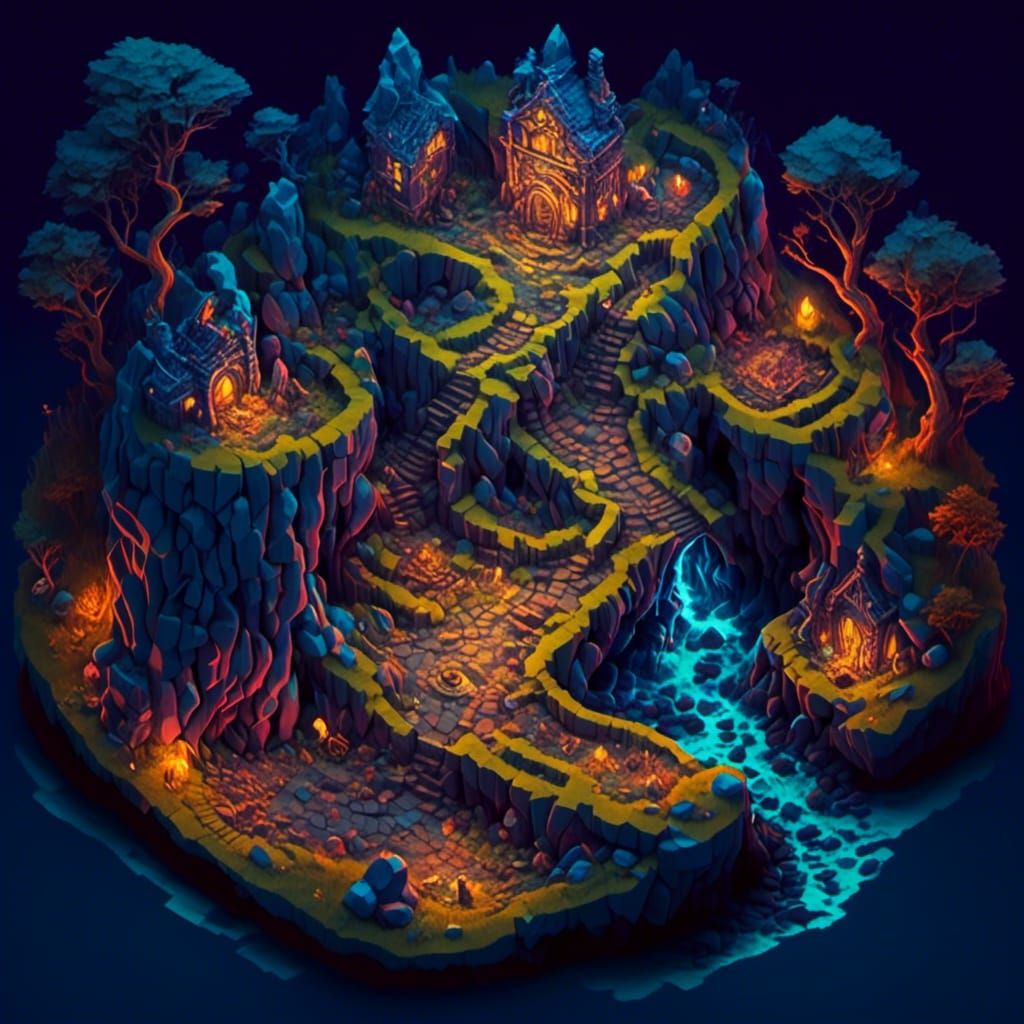  <lora:IsometricView:1.0> isometric view of maze, sinister coloring, night time, ghost