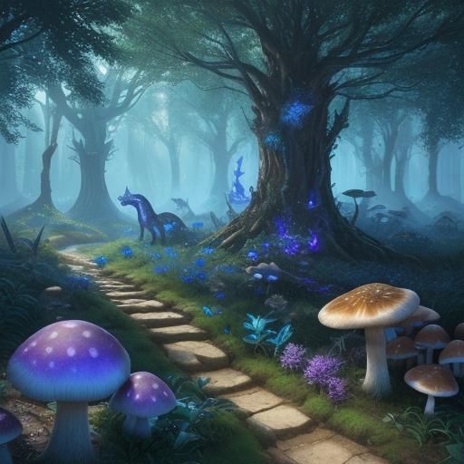 Enchanted Forest: Dragon and Fox Fantasy Art