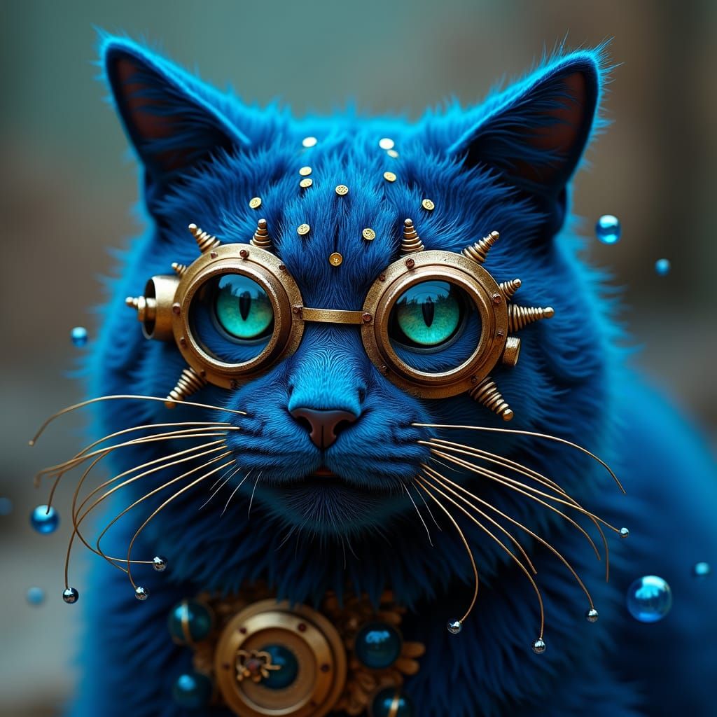 Steampunk blue velvet surreal cat