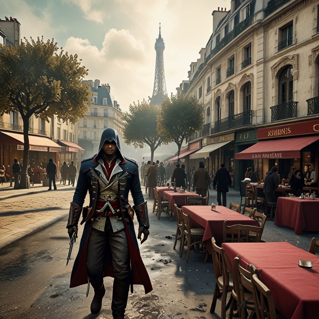 ASSASSIN'S CREED WALKING IN VINTAGE PARIS, FRANCE.