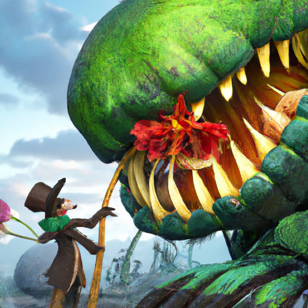 Huge tamed ex-carnivorous plant flower feeding by Snufkin