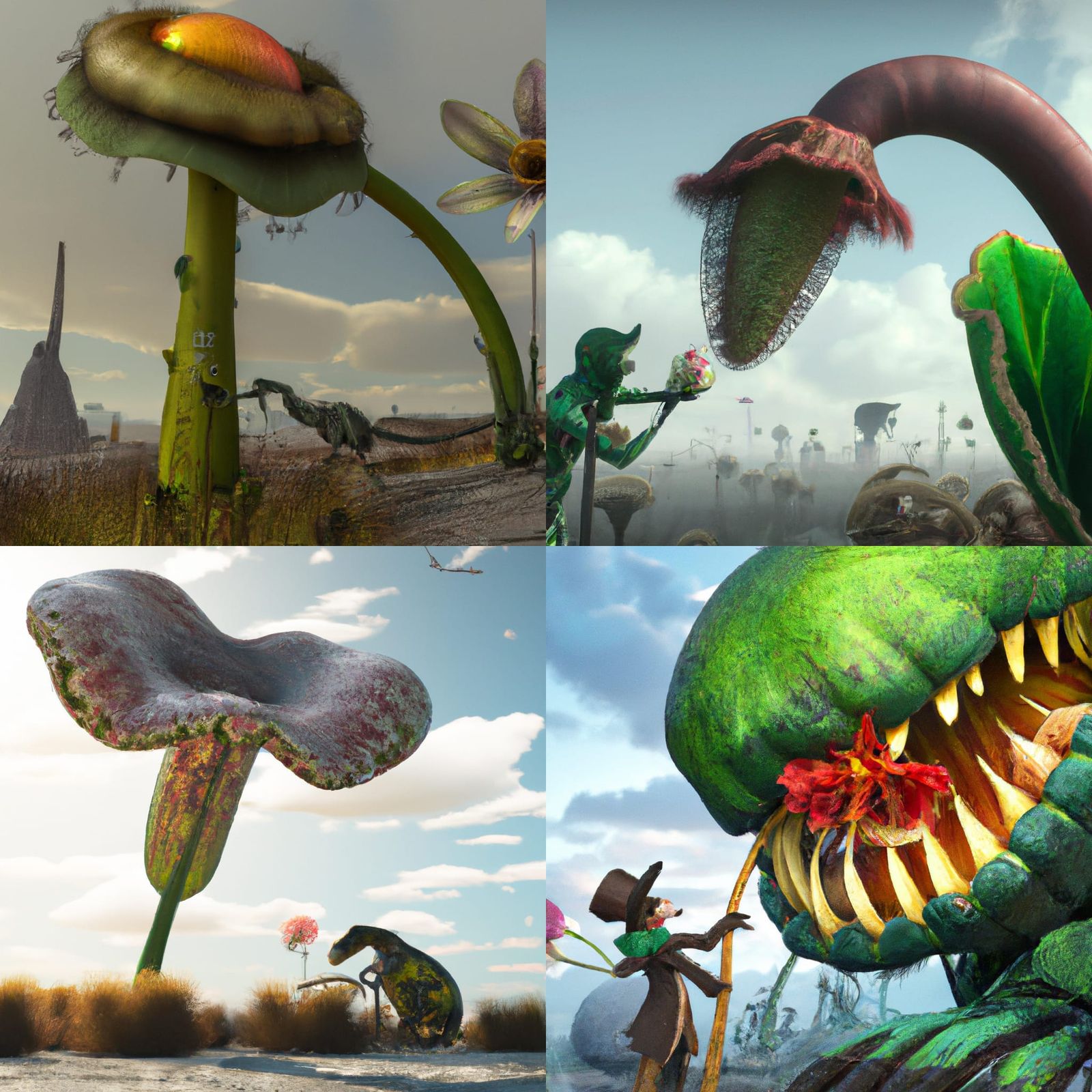 Huge tamed ex-carnivorous plant flower feeding by Snufkin