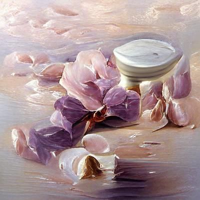 Cream, soft pink petals, subtle tiny lavender petals