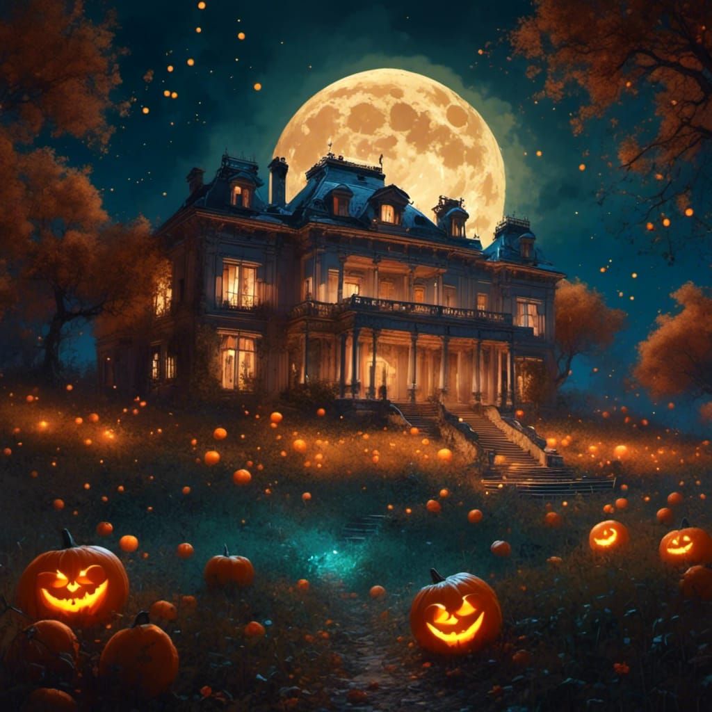 Gorgeous mansion under a harvest moon <lora:MoonGlow:1.0>