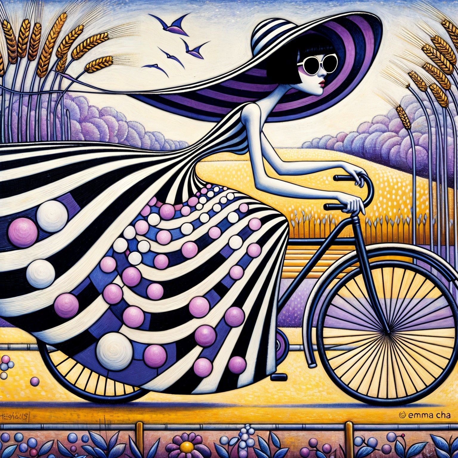 Whimsical, elegant and energetic bike ride through wheat fields