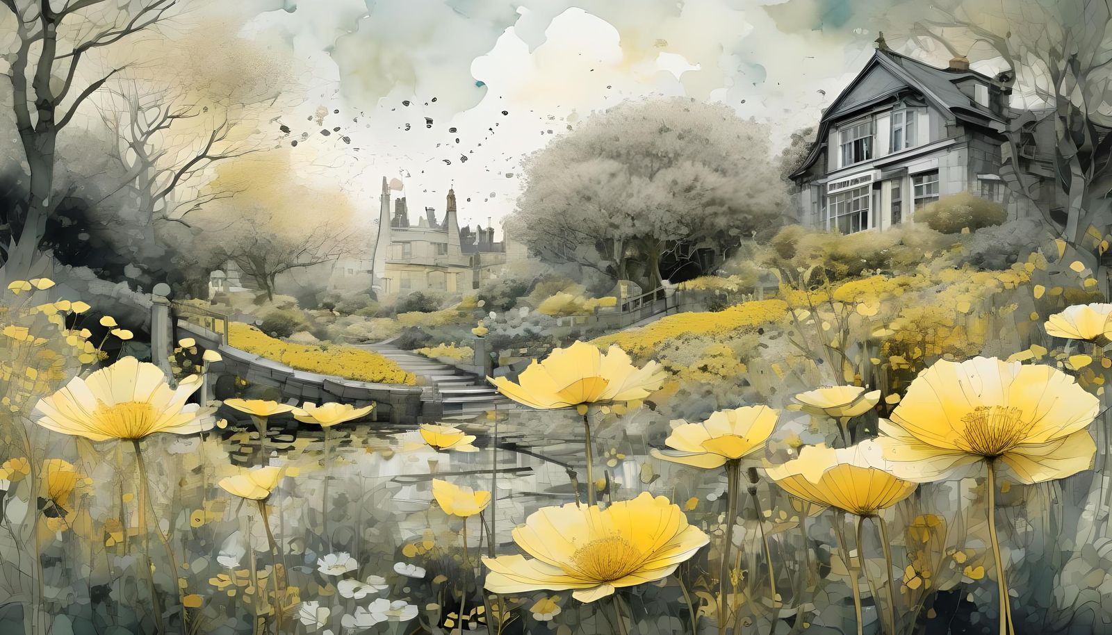 Yellow flowers in an english garden in spring  by @Reklov
