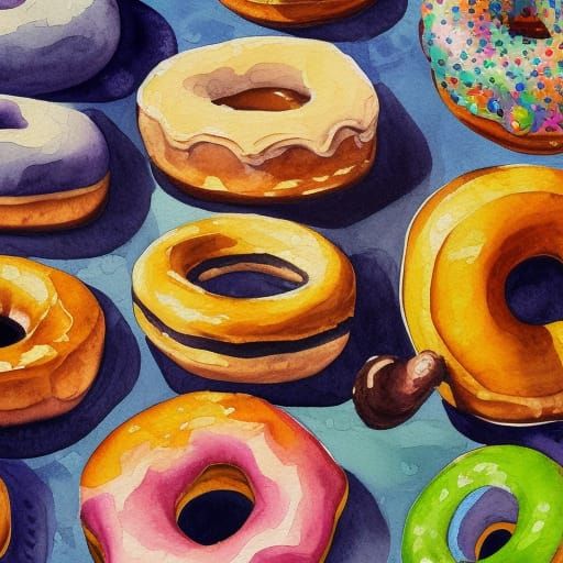 Donut :: watercolor art :: fine details