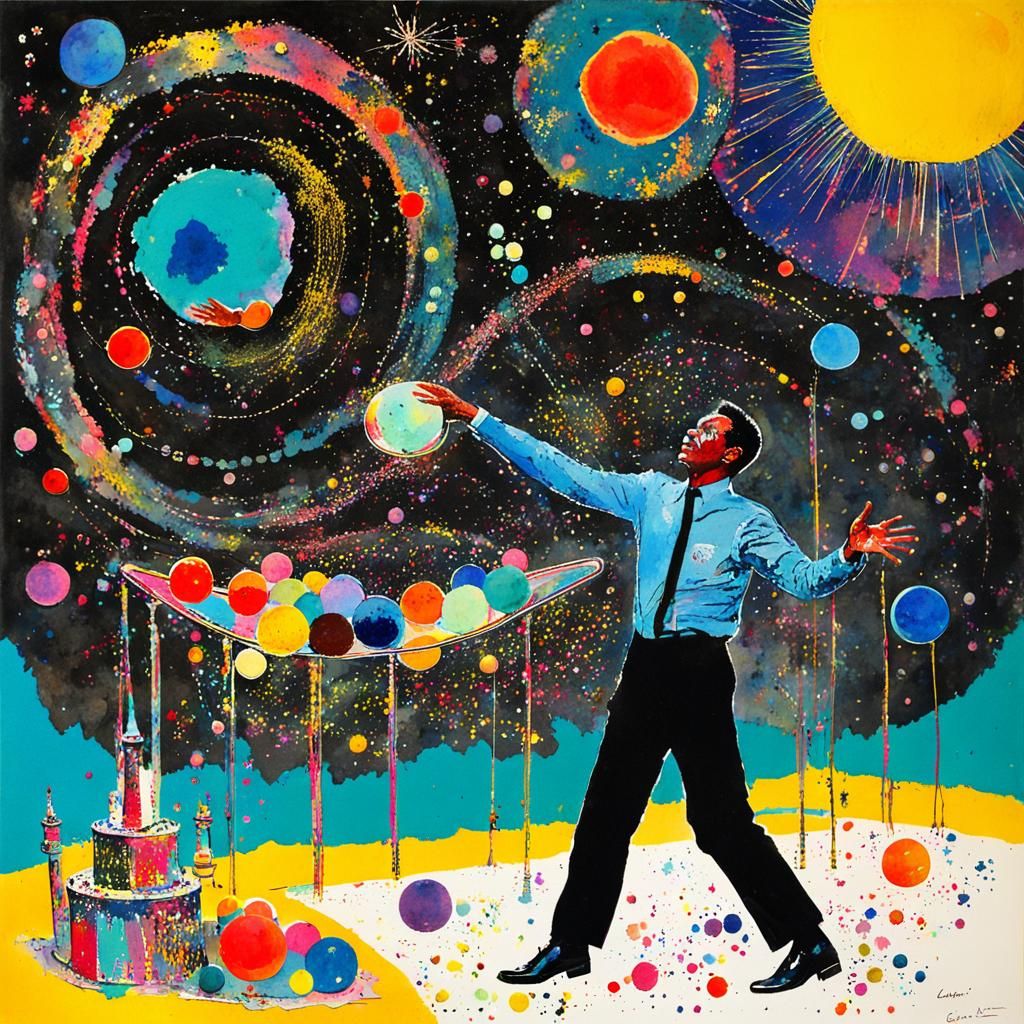(GLOWING:3) Watercolor-Big Top; (COLLAGE:2) Juggler twirling...