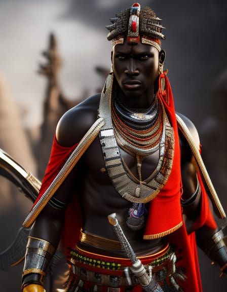 Maasai warrior with his weapons - AI Generated Artwork - NightCafe Creator