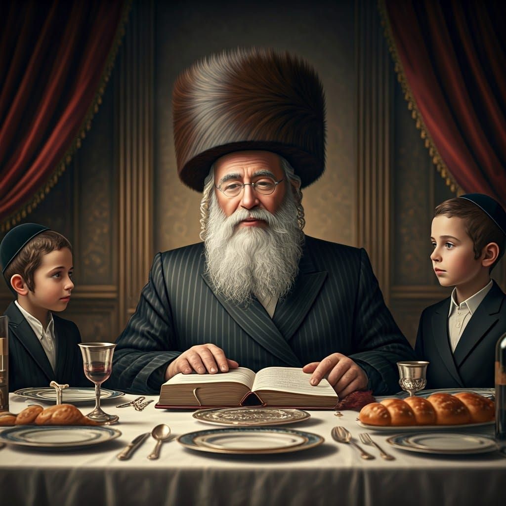 Orthodox Jewish Man at Shabbat Table in Matte Painting