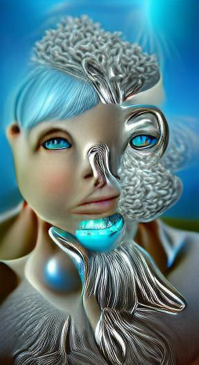 8K 3D surrealism platinum and light blue