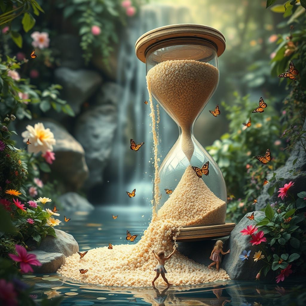 Waterfall cascading from a giant, overturned hourglass  by @Loovan