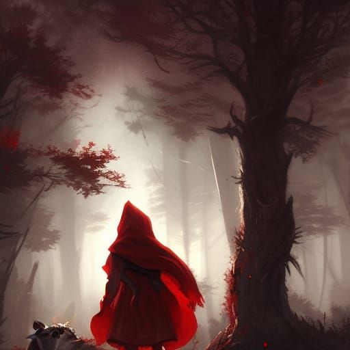 Little Red riding hood with a wolf, a masterpiece, 8k resolu...