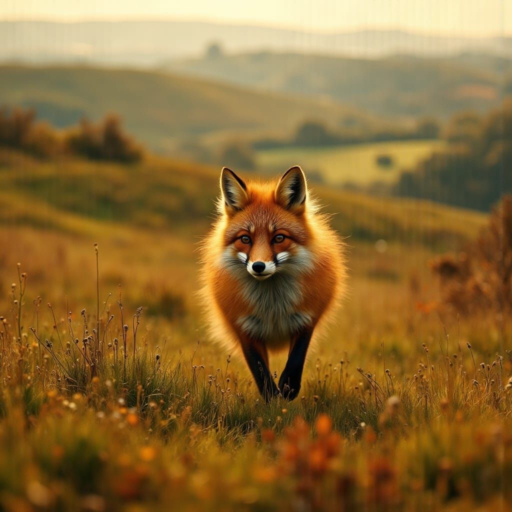 Fox Running In English Countryside