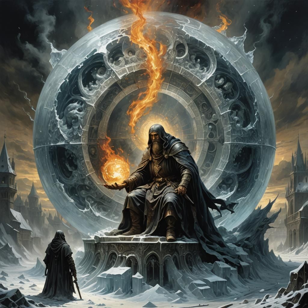 Scribe in a double sphere of ice and fire