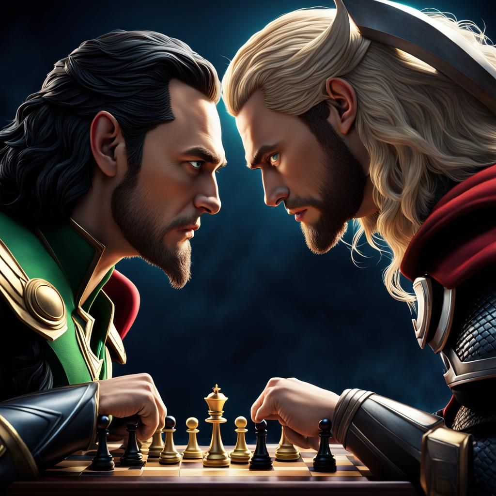 Loki and Thor playing a tough game of chess Pixar, Disney, c...