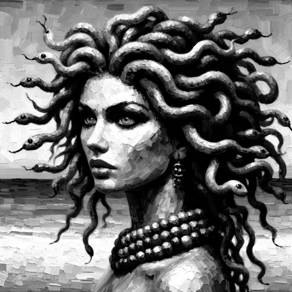 Medusa modeling her beads necklace at the beach v2
