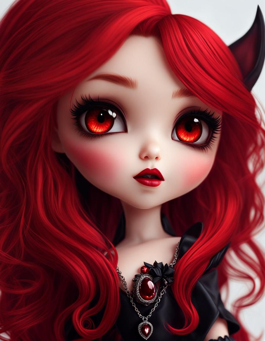 chibi vampire::fangs::long red hair::beautiful::adorable::de...