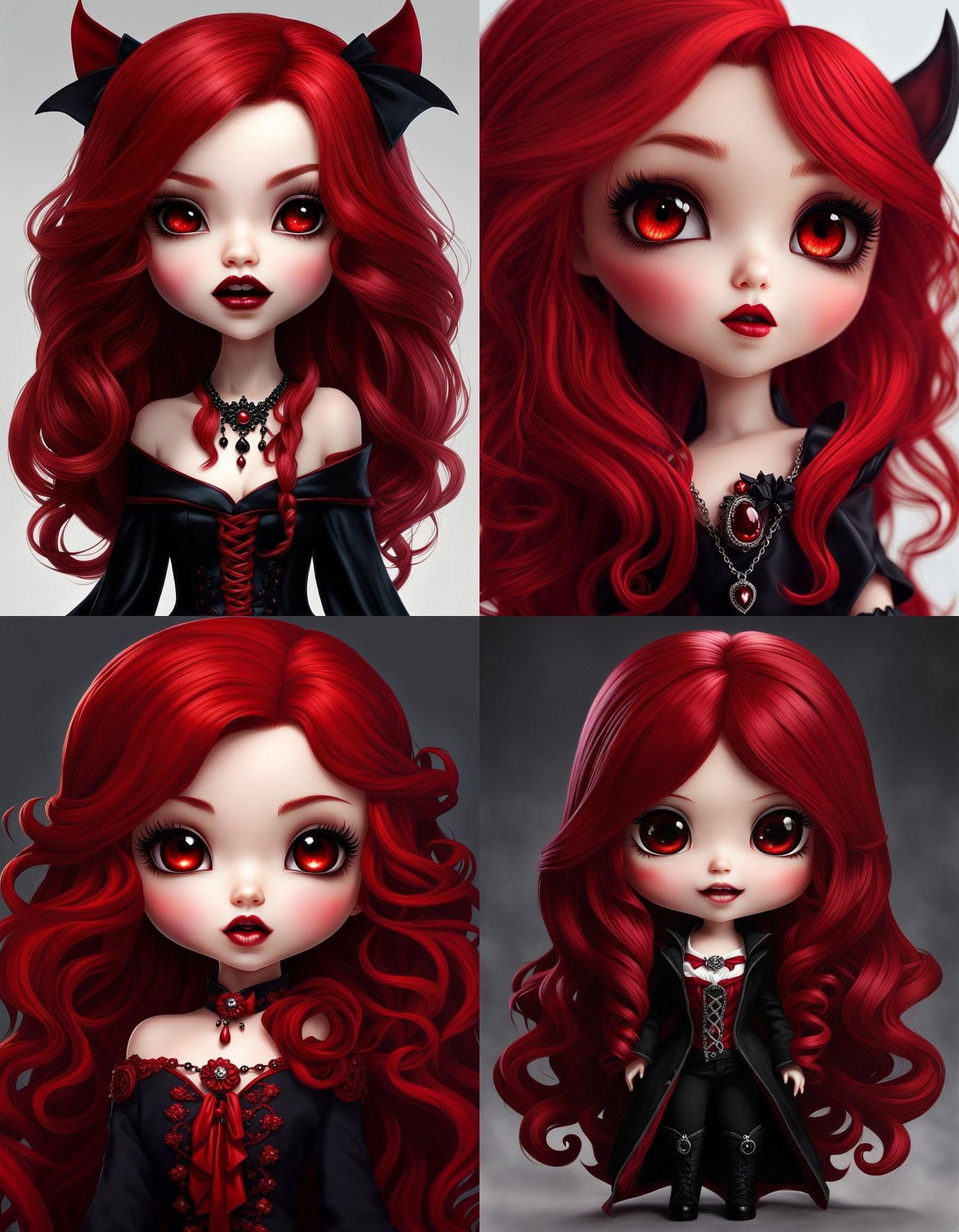 chibi vampire::fangs::long red hair::beautiful::adorable::de...