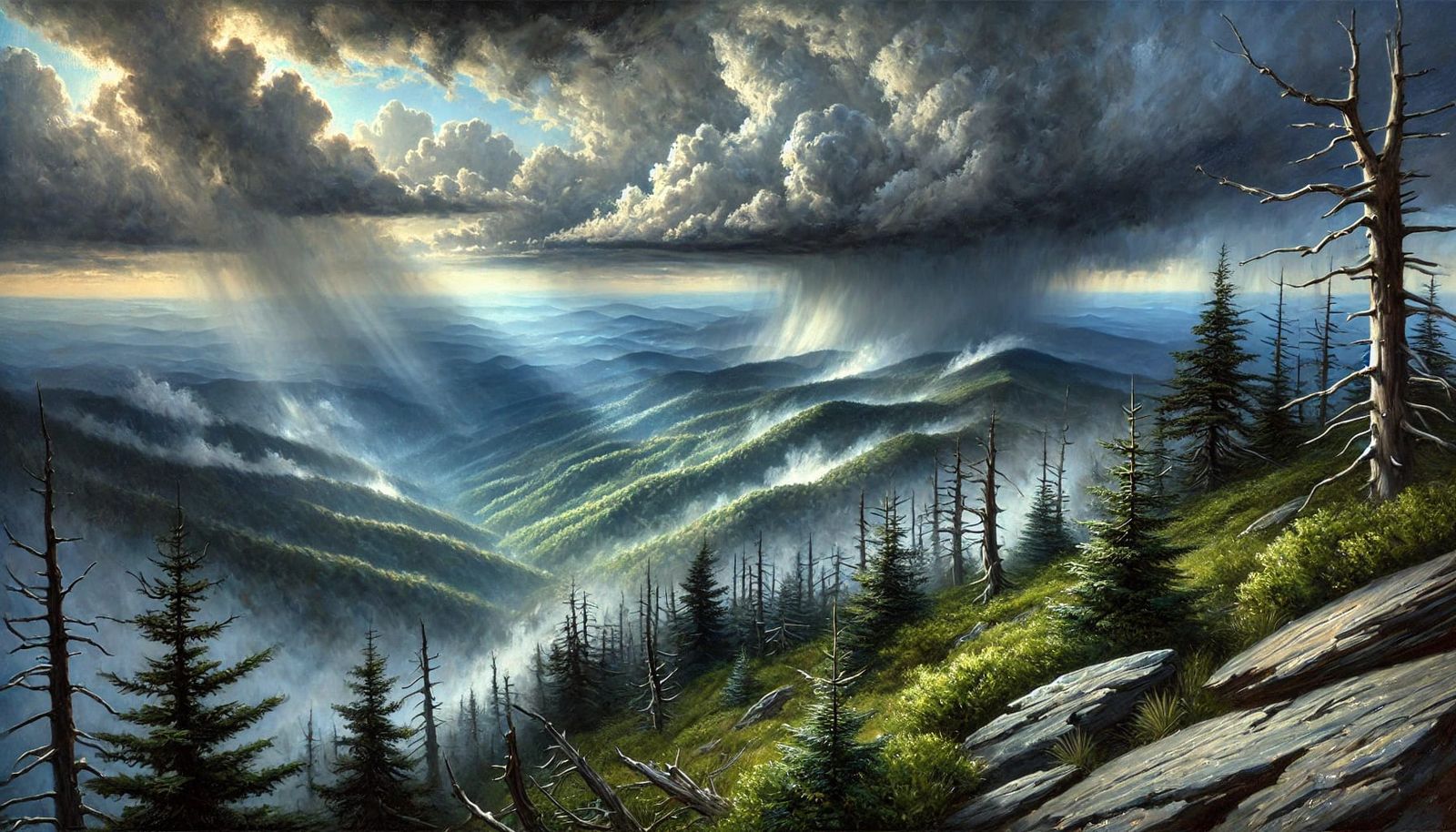 Series: Smoke and Solitude: "The Frontiersman's Chronicle"
Image #7 Title: “Thunder Over Clingmans”