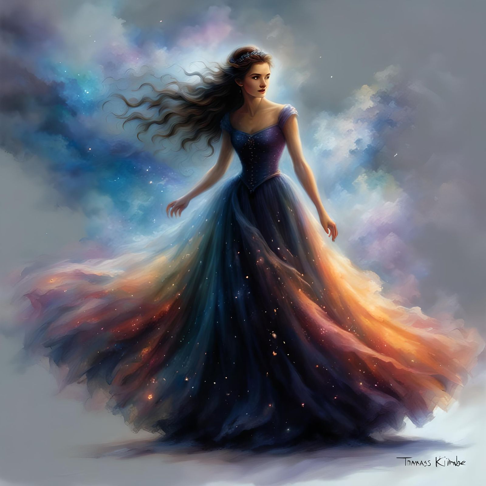 A long flowing tulle dark blow dress dancing. High resolutio...