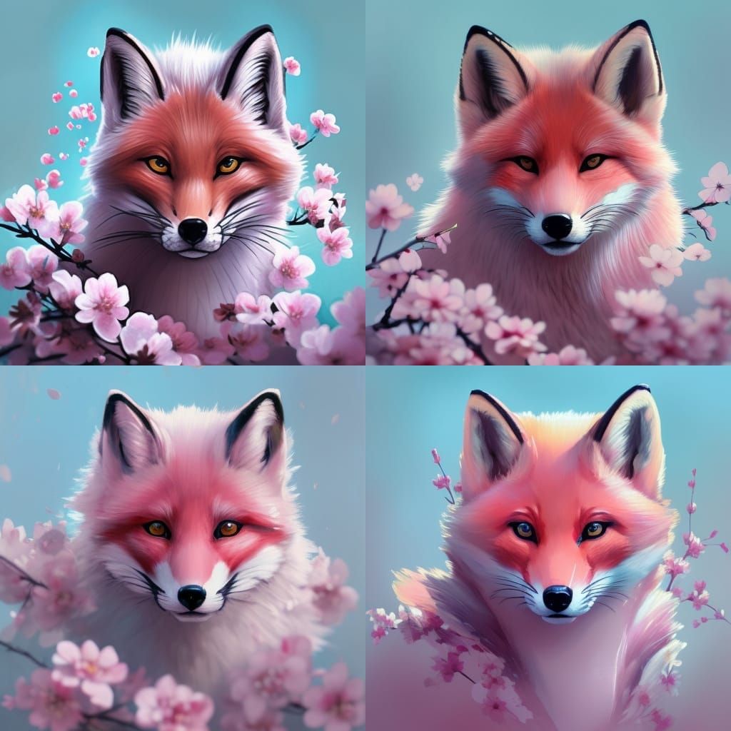 Pink Fox in cherry blossom 