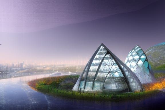 futuristic pyramid-shaped city