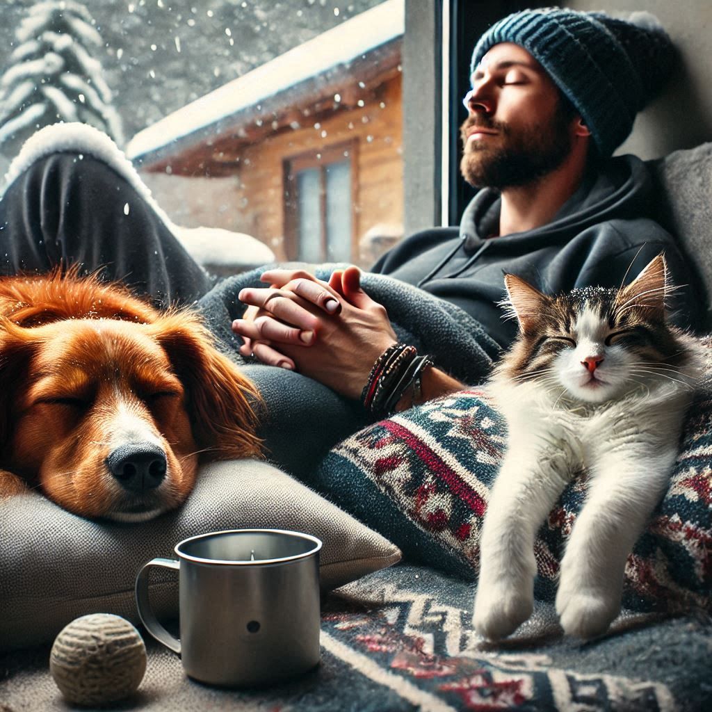 two dogs, xyz cats sleeping next to me. a moment to contempl...