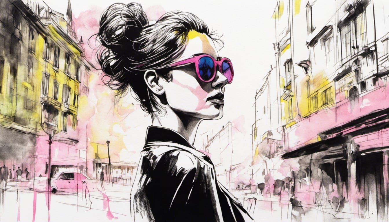 un croquis au stylo à bille avec de l'encre fluorescente sur...