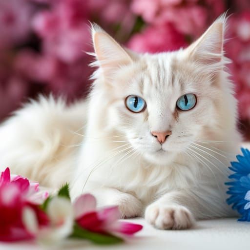 Blue-eyed foreign white Oriental Longhair cat halo glitter k...