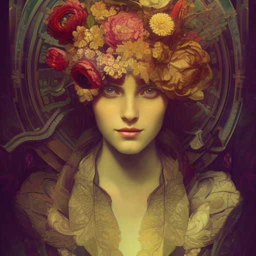 Renaissance dystopian Flower Arrangement Deep Colors Artposter ...