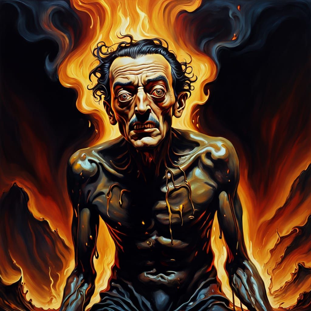 Figure Reborn in Hell as Surrealist Oil Painting