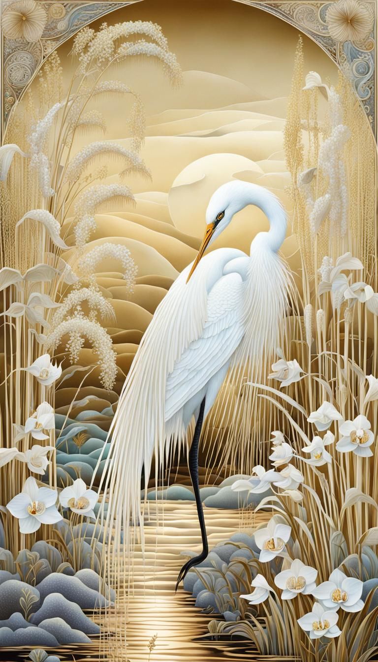 Egret in reed patch  by @John