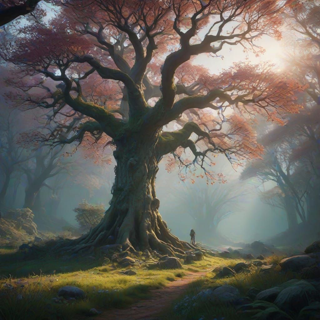 Ethereal Being in Primeval Forest of Emerald and Sapphire