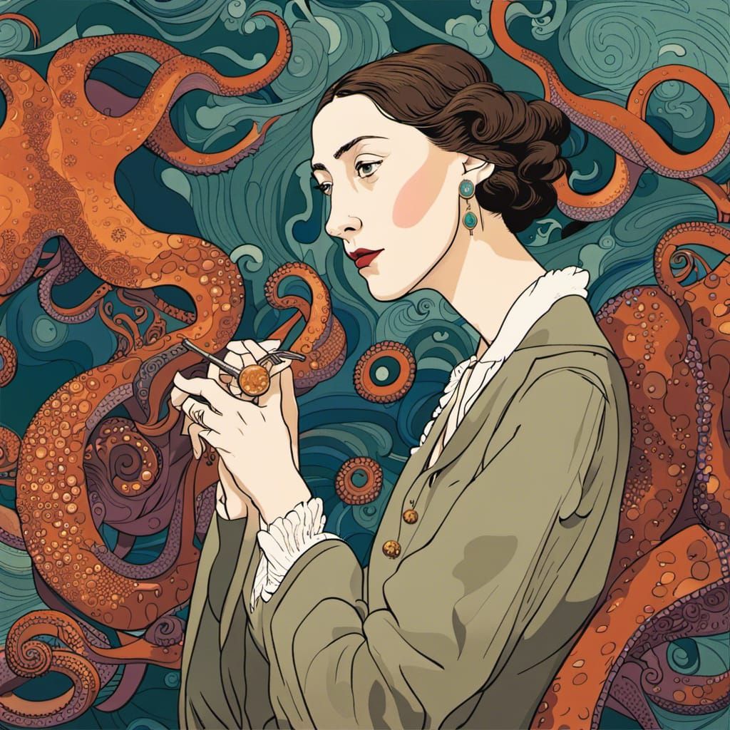 "Virginia Woolf and an octopuss", by Modigliani, Adrian Thom...