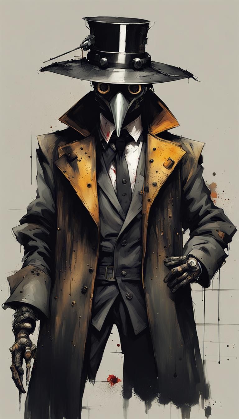Robotic Plague Doctor in Inkpunk Style Concept Art