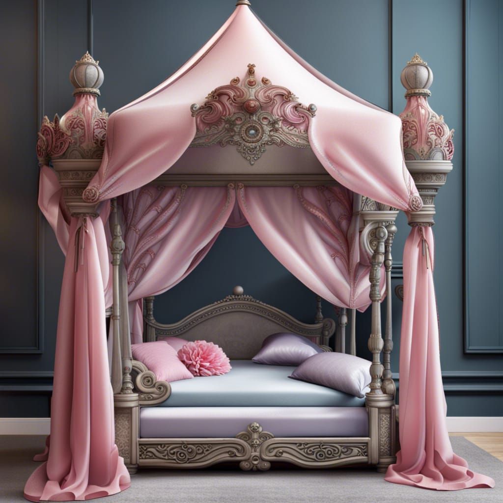 Princess bed, incorporating concrete. AI Generated Artwork