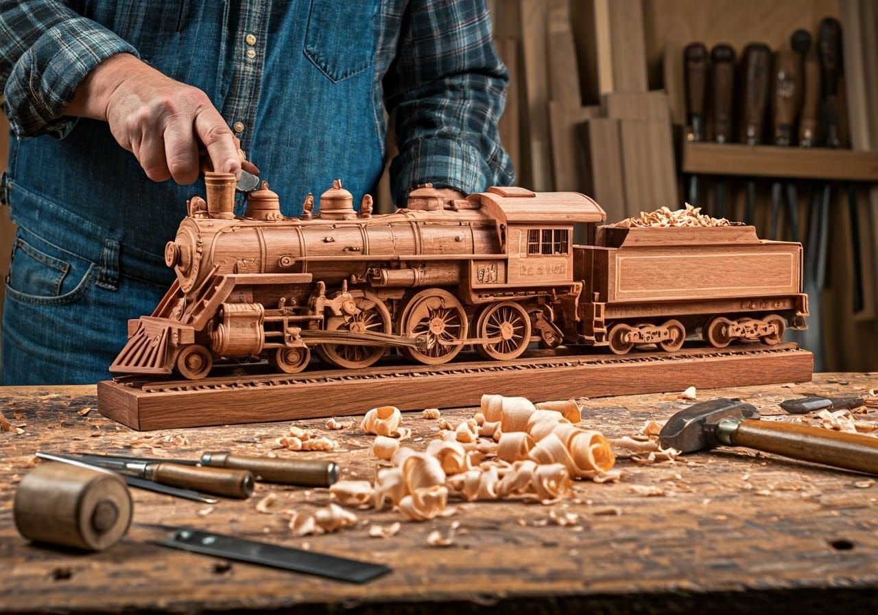 Wood carving, locomotive  by @John from Youngstown