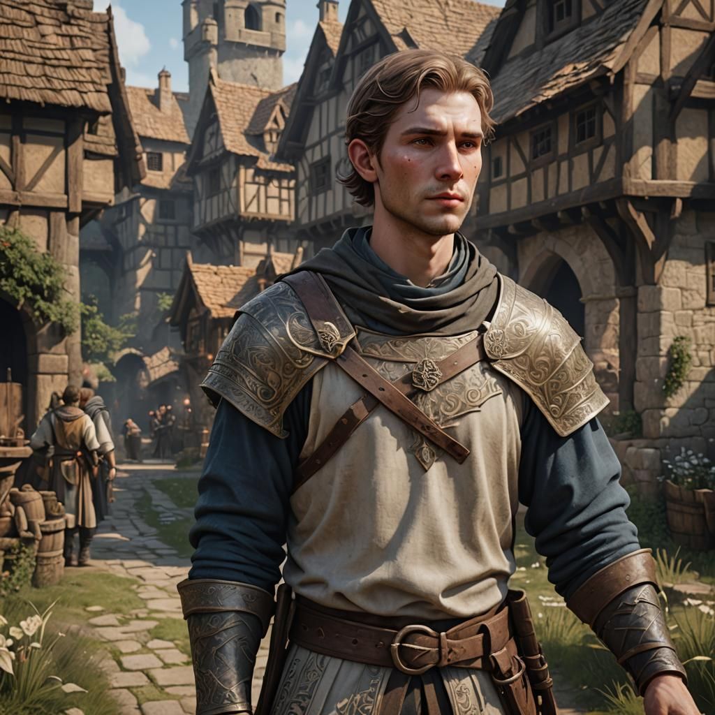 young medieval male human villager with pale skin