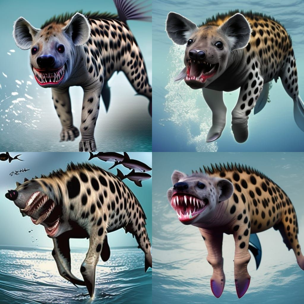 hyena shark hybrid swimming underwater, hyena combined with ...