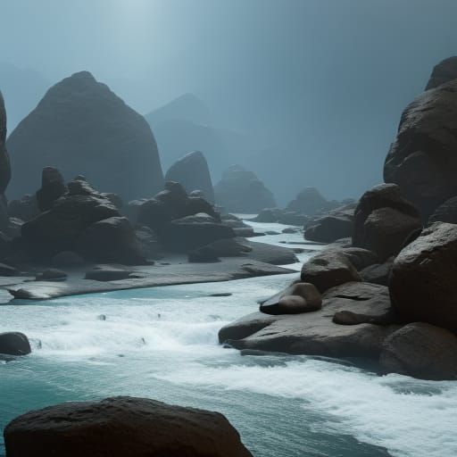 Flowing river rocks