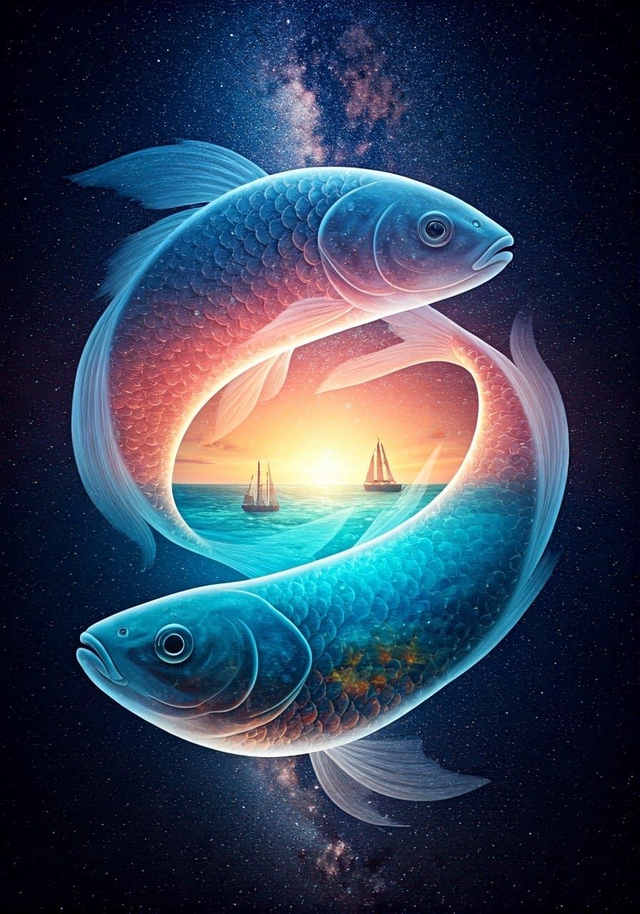 Dreamlike Cosmic Fish Emblem in the Galaxy