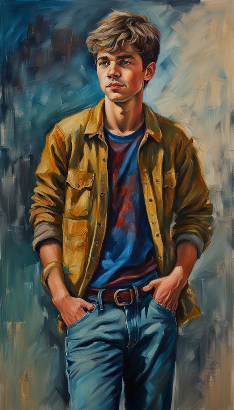 hand drawing of a young man with his hands in his pockets, 8...