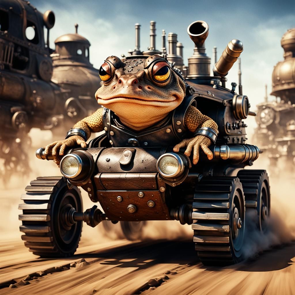 Toad charging through an apocalyptic wasteland