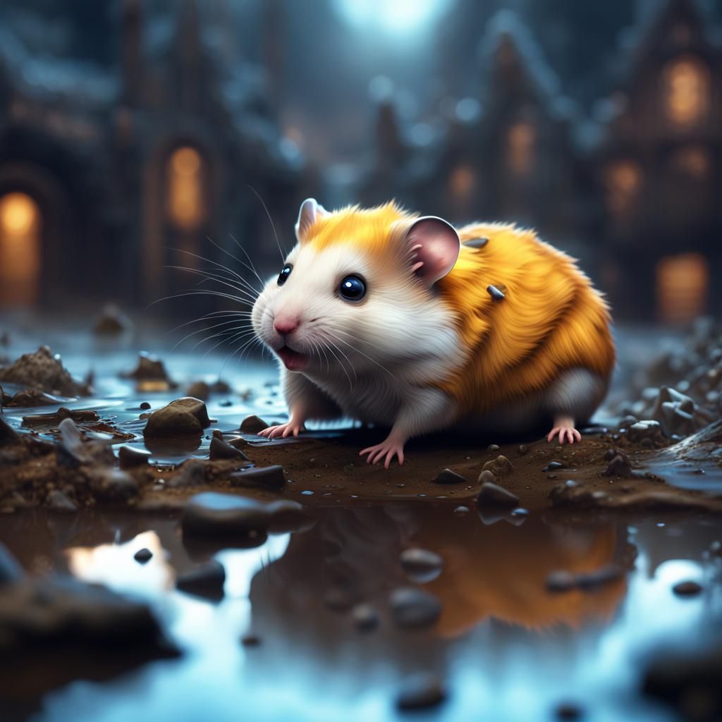 A small cute hamster cub seeing its diabolical evil and crue...
